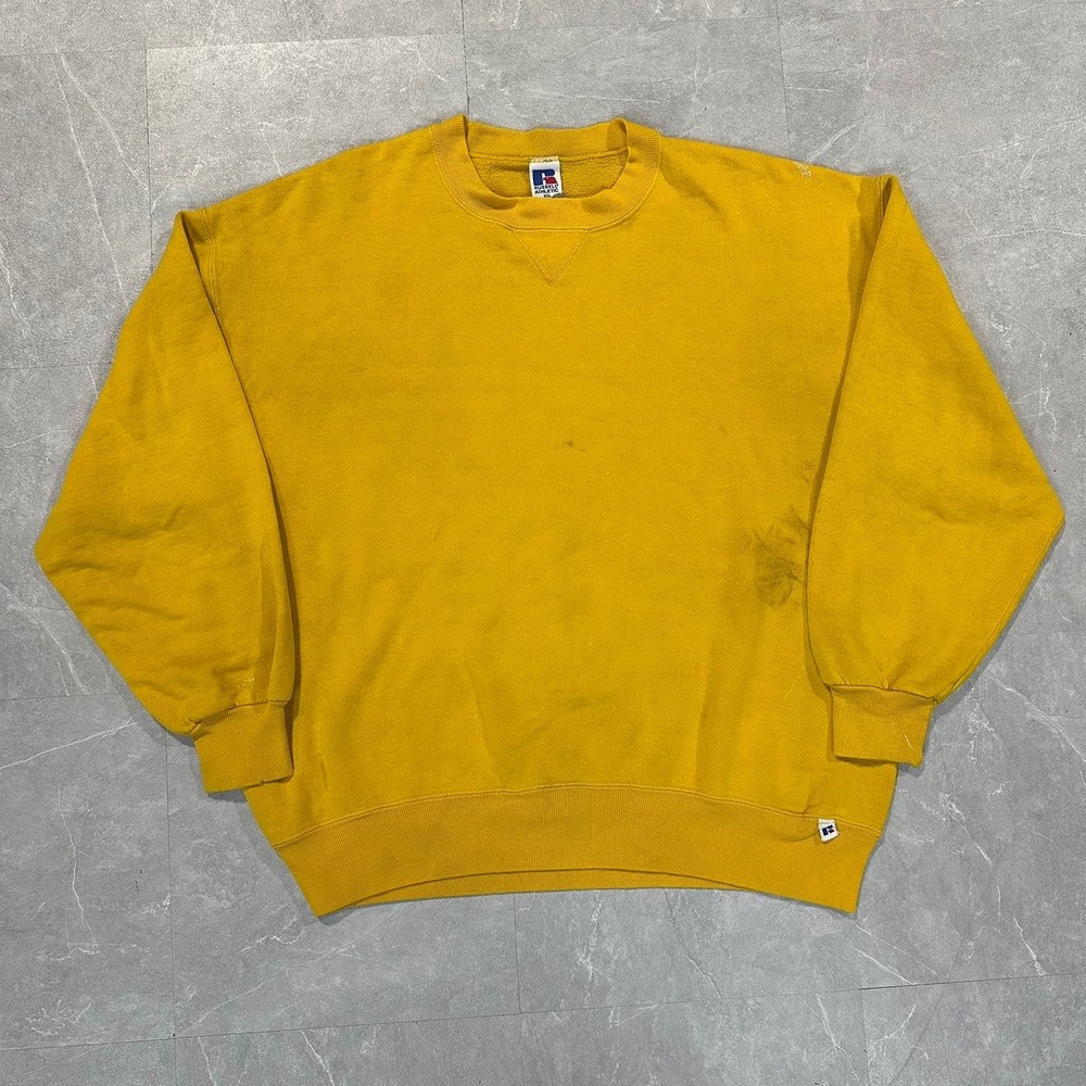 Vintage Russell Athletic Sweatshirt XXL Yellow Made in USA V-Stitch Crewneck